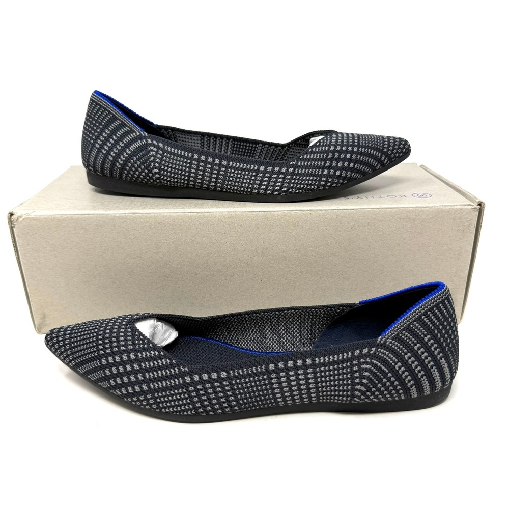 Rothys‎ The Point Flats Black Grey Glen Plaid Pointed Toe Knit Shoes Womens 6